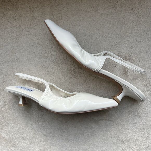 Steve Madden Gracey Bone White Kitten Heel Women 8 Pointy Toe Slingback Ruched - Picture 1 of 16